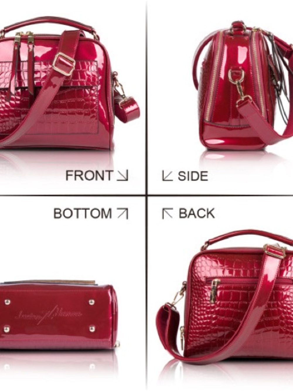 Patent Croc-Embossed Red Crossbody Bag with Gold Hardware - Picture 4 of 6